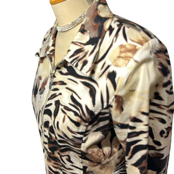 BELLISSIMA 🇨🇦 Bomber Jacket Abstract Floral Animal Print Size 10 Brown - Picture 2 of 10
